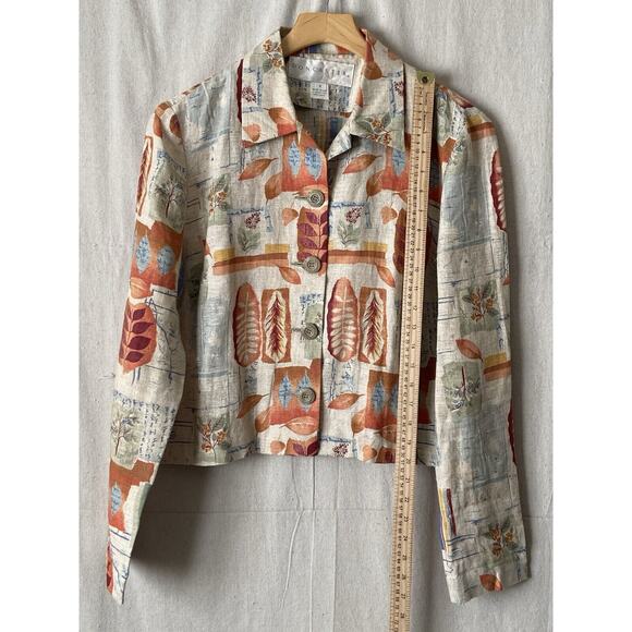 Vintage Doncaster Womens Earthy Old Money Linen Leaf Print Jacket Size 6 - Picture 6 of 8